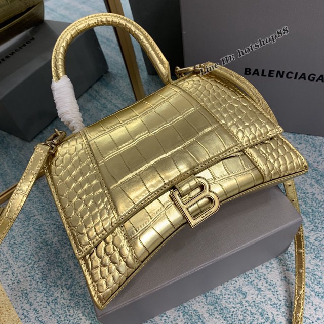 Balenciaga專櫃爆款Hourglass沙漏包 巴黎世家銀色鱷魚紋中號手提包 fyj1725